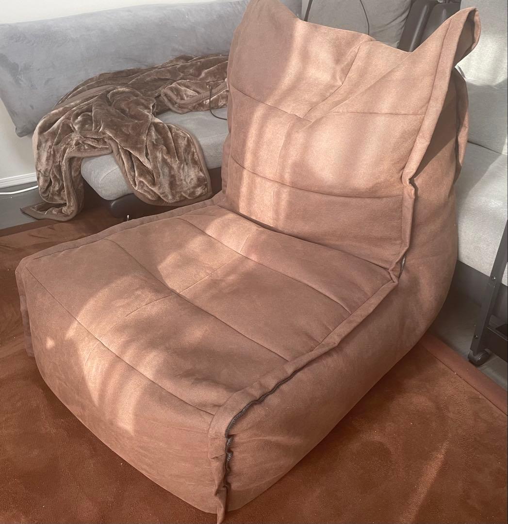 ブラウン ビーズクッションソファ 背もたれ付きソファ型②