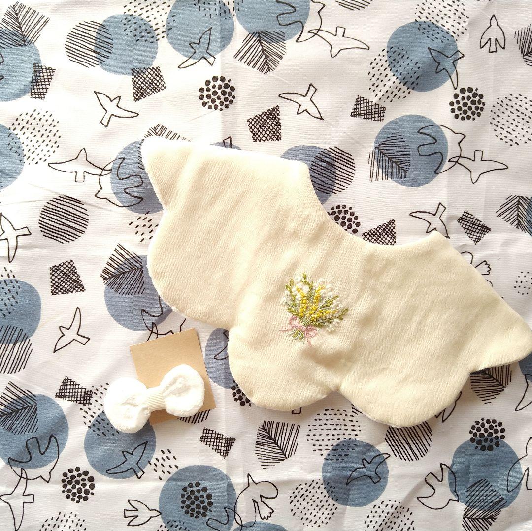 【オーダー承ります】かすみ草とミモザのブーケ 手刺繍 もくもくスタイ