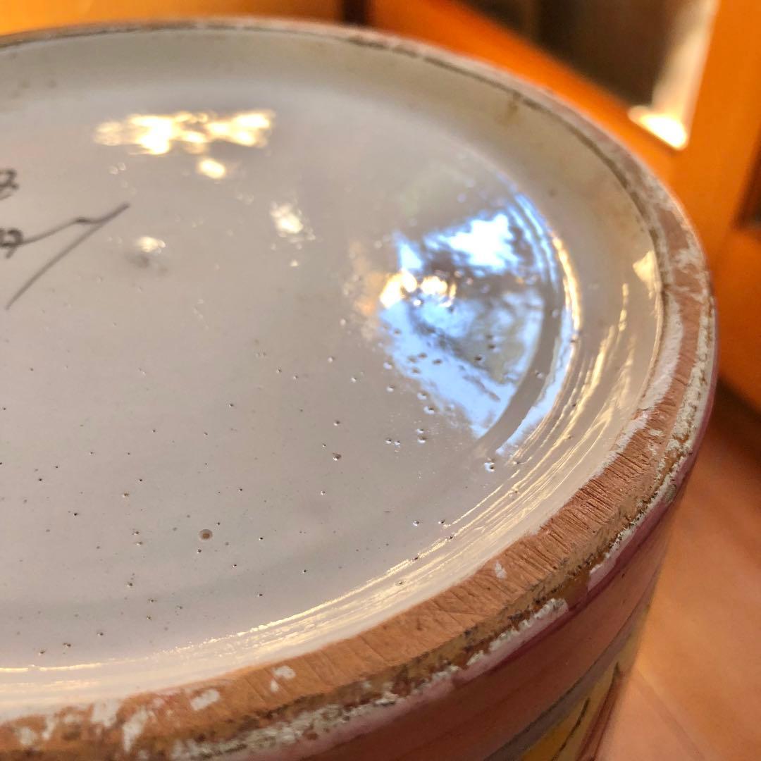 イタリア製高さ42㎝手書き花柄陶器製フリル陶器花瓶傘立てピンク系アンティーク