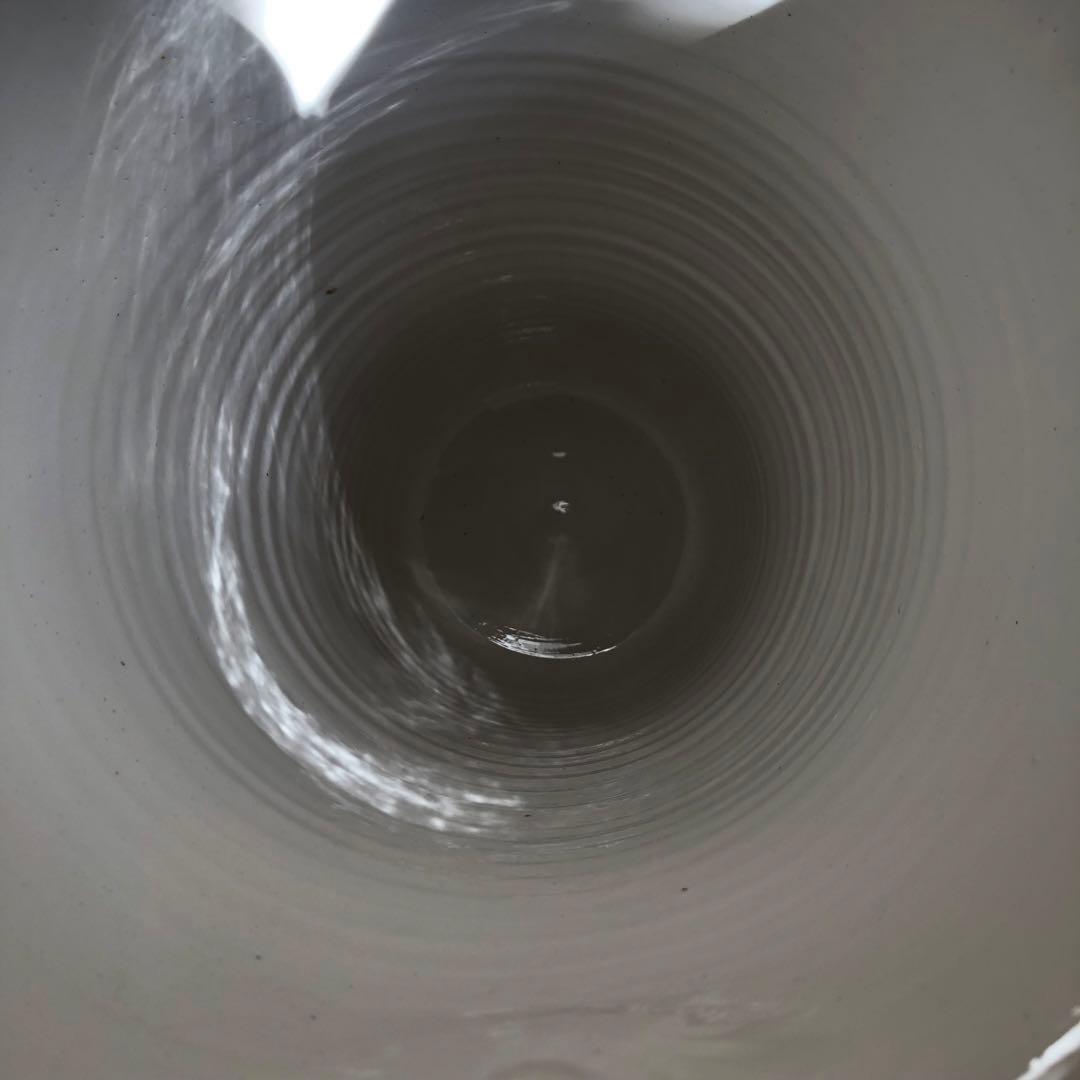 イタリア製高さ42㎝手書き花柄陶器製フリル陶器花瓶傘立てピンク系アンティーク