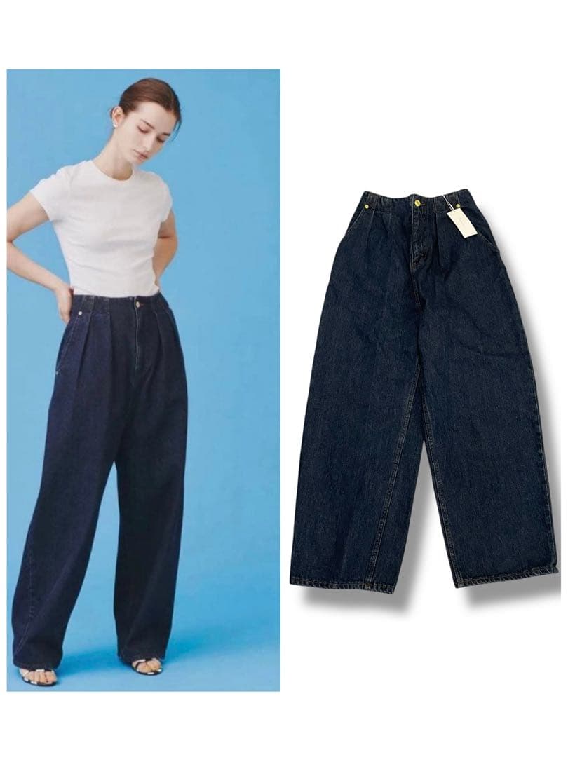 新品タグ付き✨辻元舞 I'm in バックベルトワイドジーンズ S ネイビー