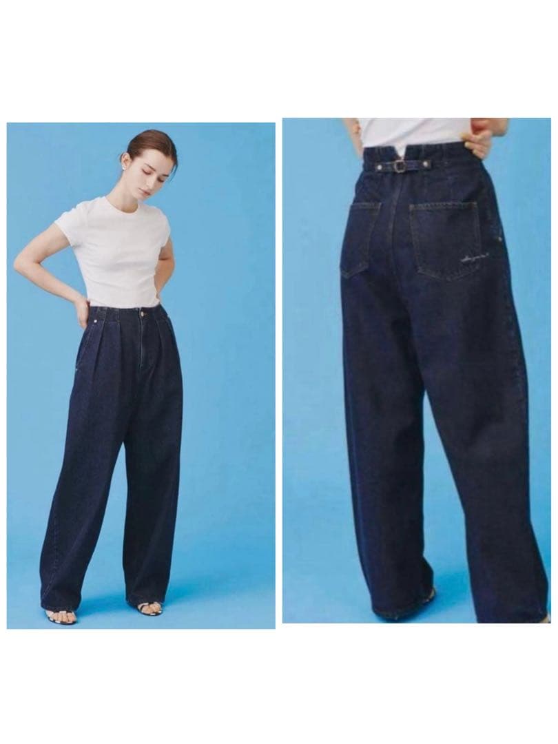 新品タグ付き✨辻元舞 I'm in バックベルトワイドジーンズ S ネイビー