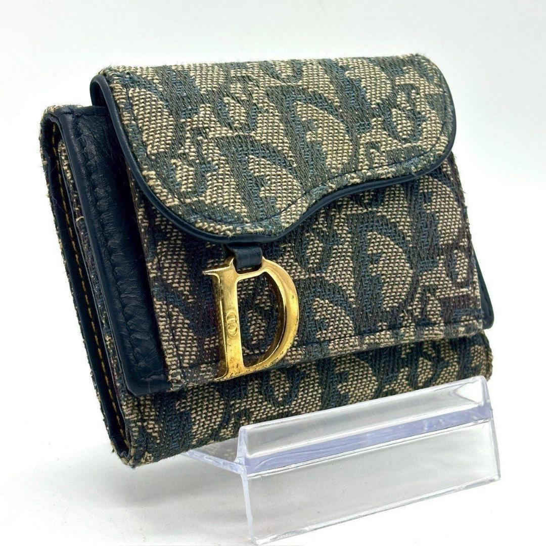 s*o様 クリスチャンディオール 三つ折り財布 トロッター柄 Dロゴ キャンバス