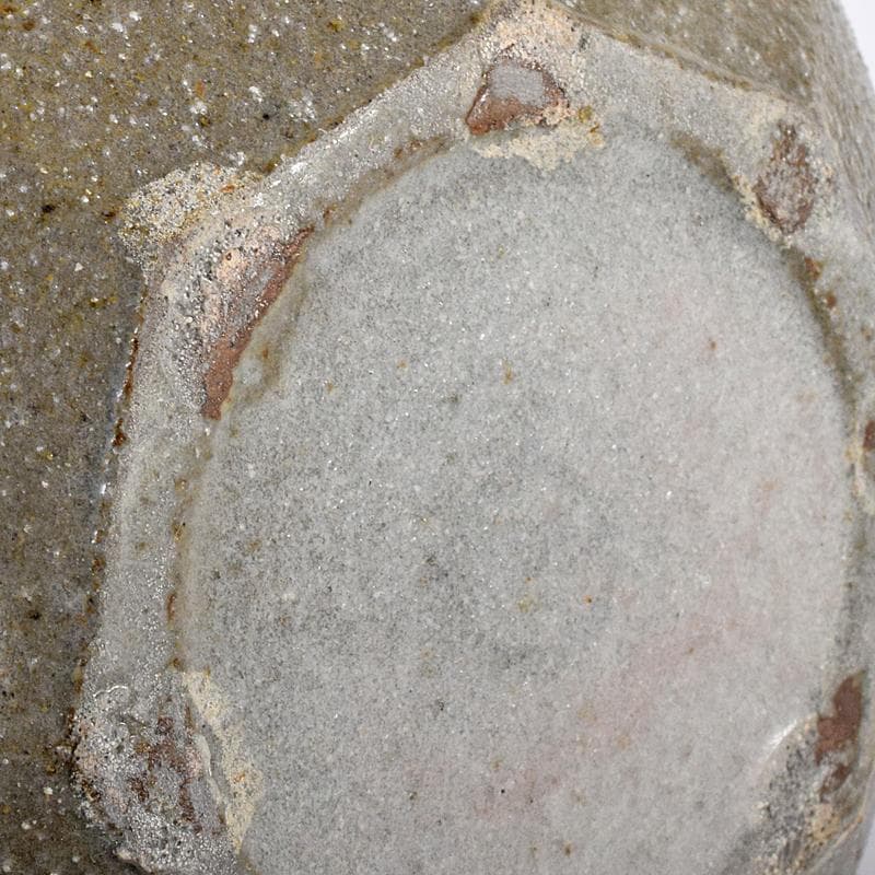 萬古焼　山本広巳作　輪花口　八角花入　共布共箱　V　R7981