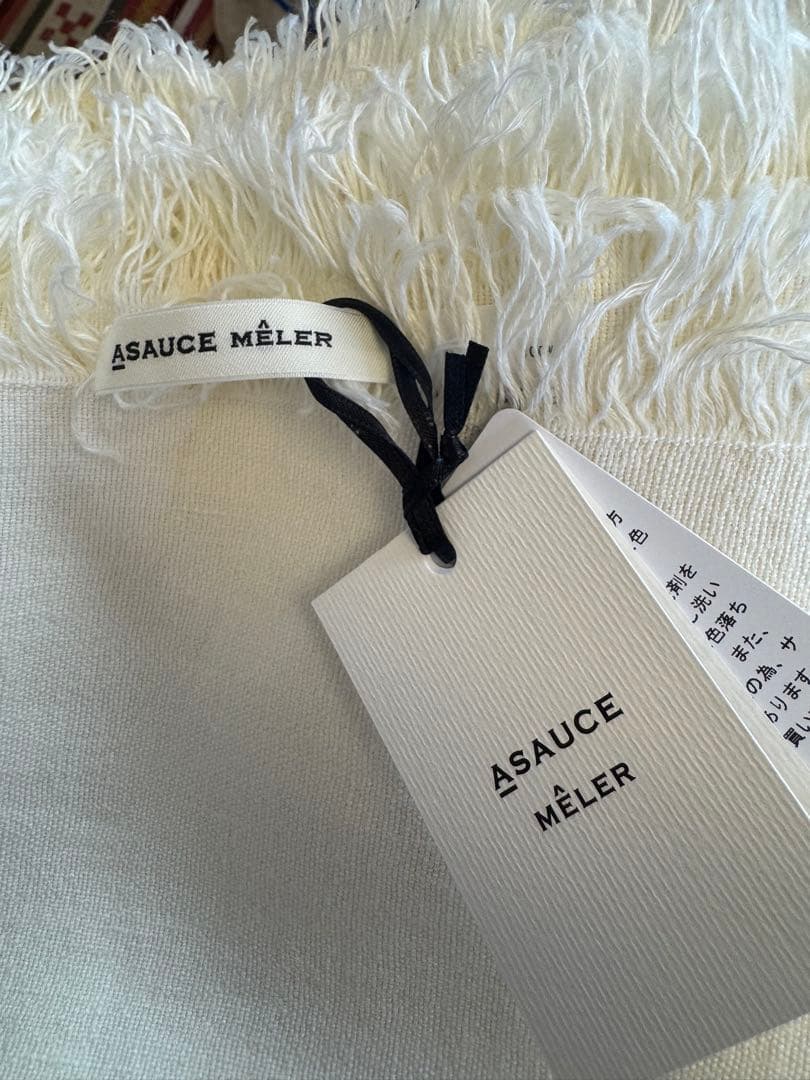 ASAUCE MÉLER リネンストール ホワイト フリンジ付き アソースメレ