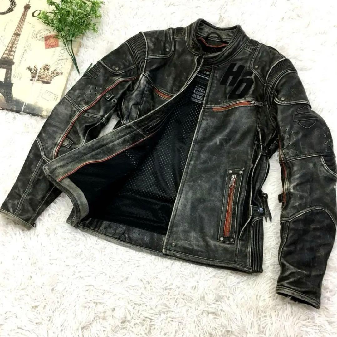 ハーレーダビッドソン レザージャケット シングル ライダース グランジ Y2K