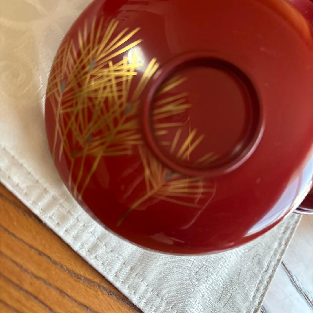 輪島塗り蒔絵松葉吸い物椀5客　 大正頃