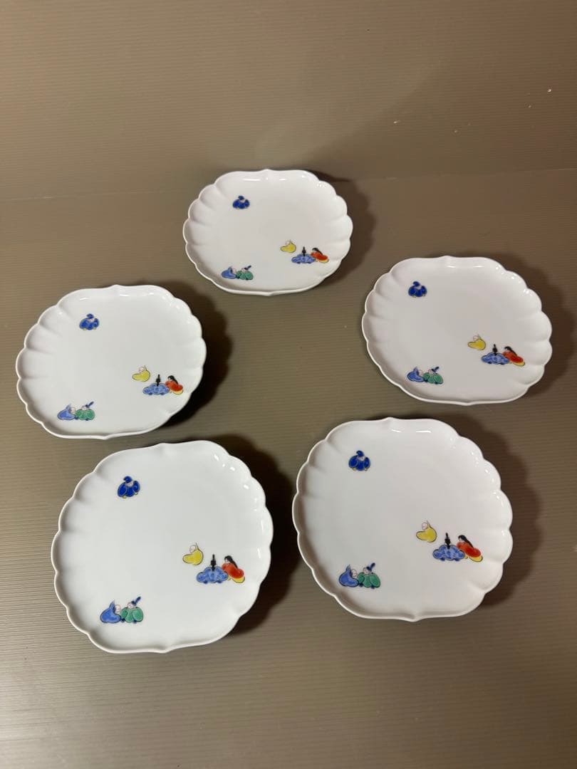 2727 深川製磁 六歌仙 菊中割和皿揃 5客　未使用