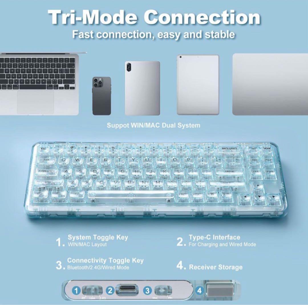 YUNZII X71 メカニカルゲーミングキーボード ライトブルー