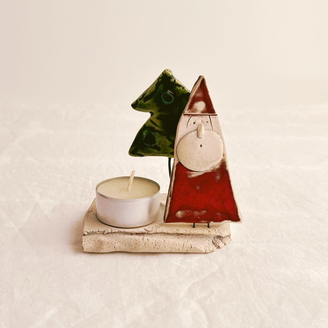 スロバキア　ツリーとサンタのキャンドルホルダー