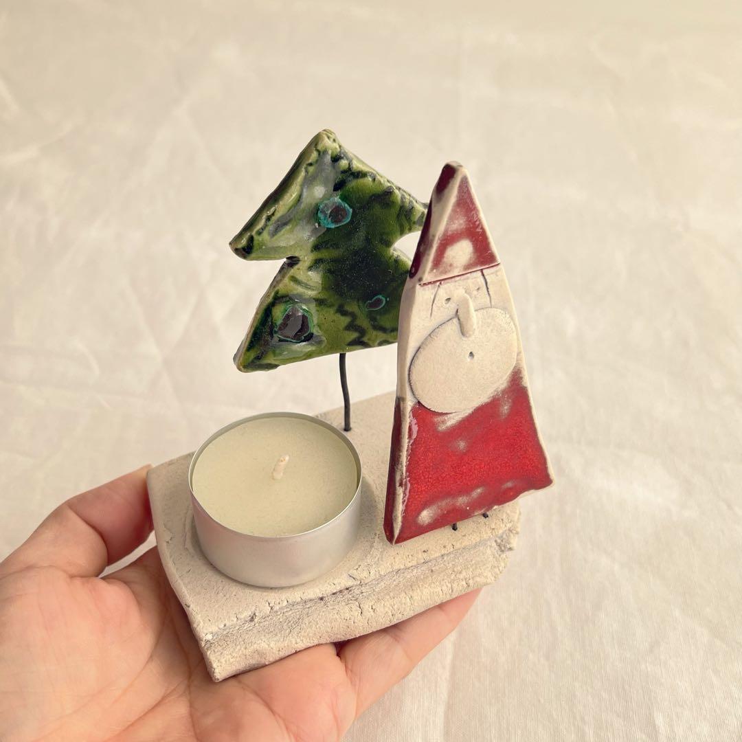 スロバキア　ツリーとサンタのキャンドルホルダー
