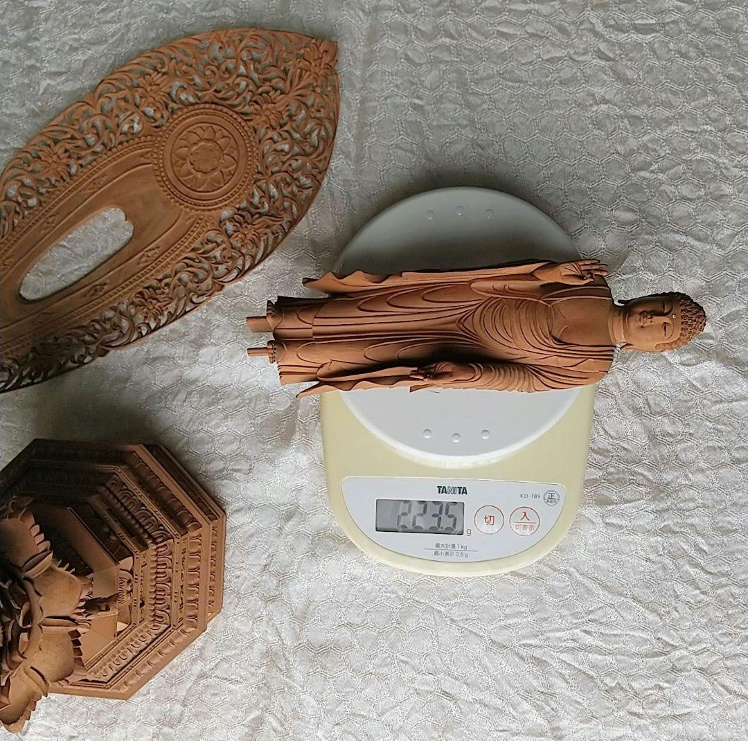 阿弥陀如来立像 6寸 #298 八角台座 宝相華唐草 ◆白檀 木彫 仏像