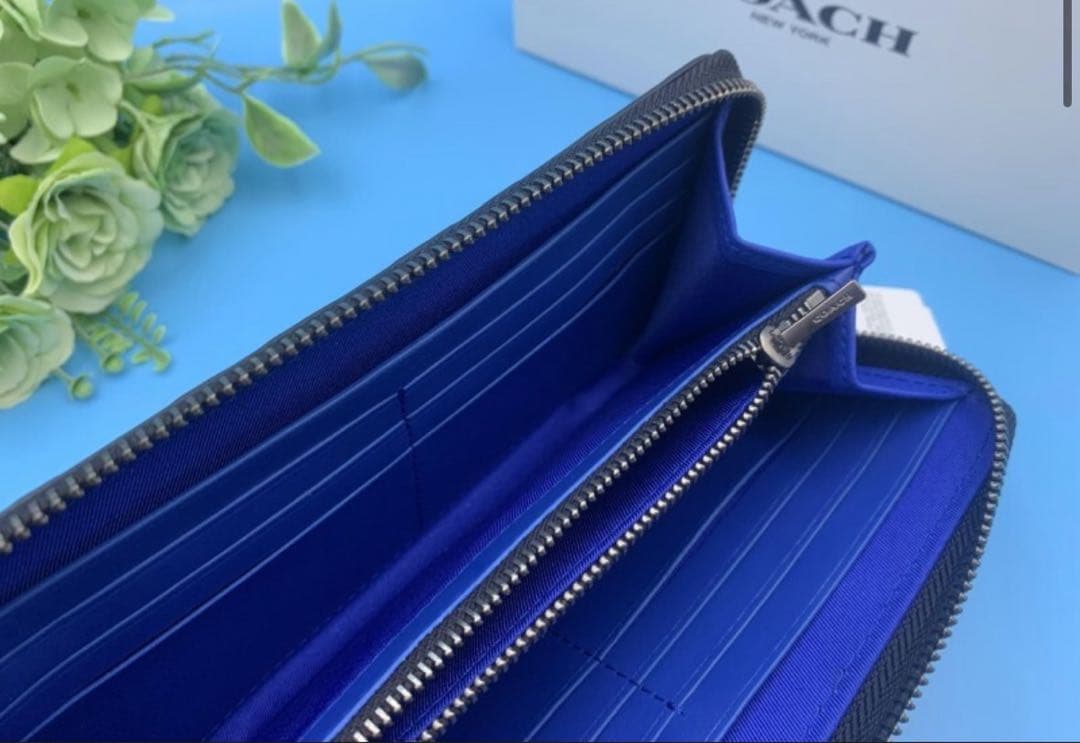 新品未使用コーチ長財布シグネチャーロングジップブルーレディースメンズ送料無料