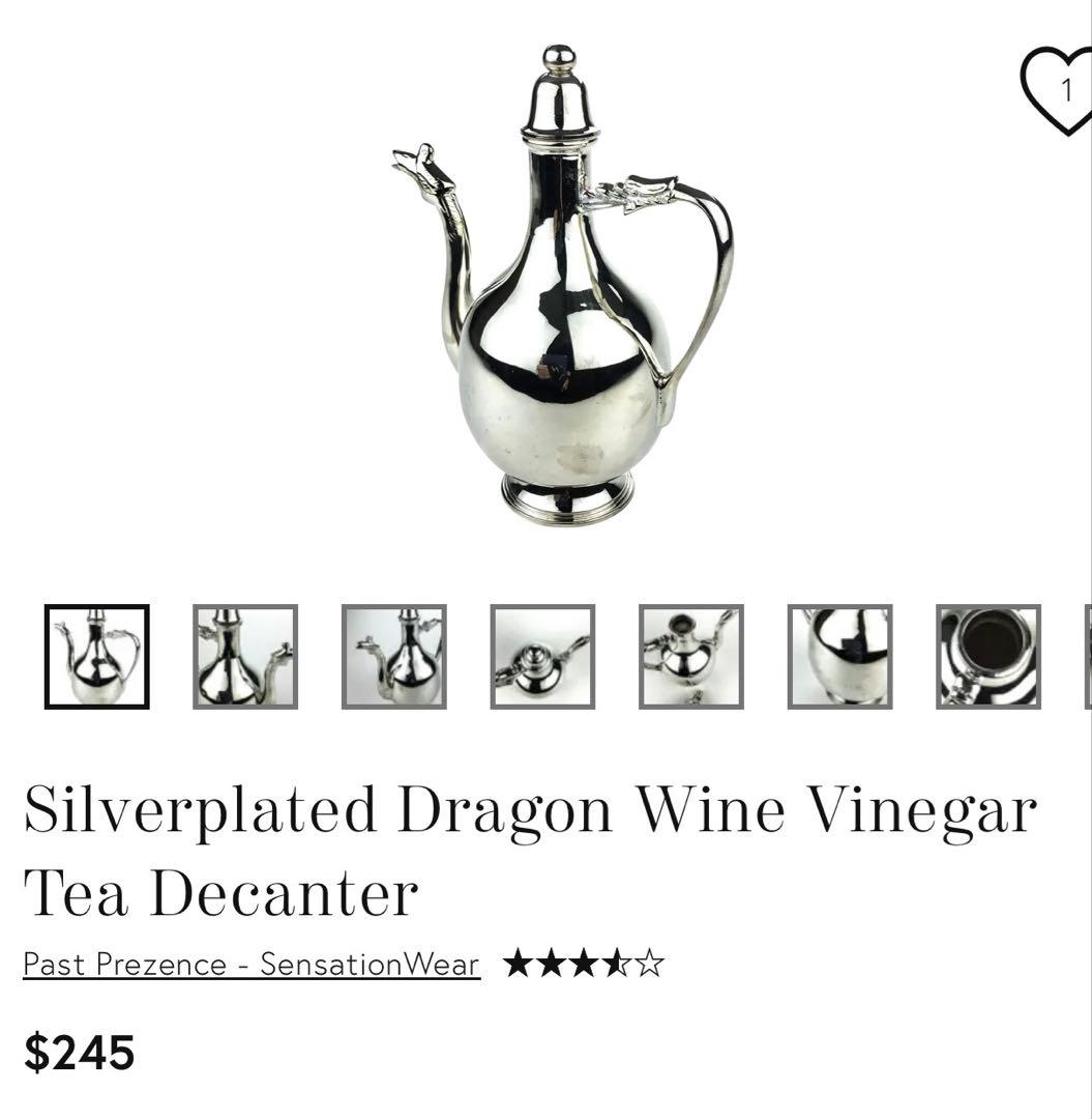 持ち手ドラゴン 注ぎ口鳳凰系 シルバーポット 4点セット 海外アンティーク調