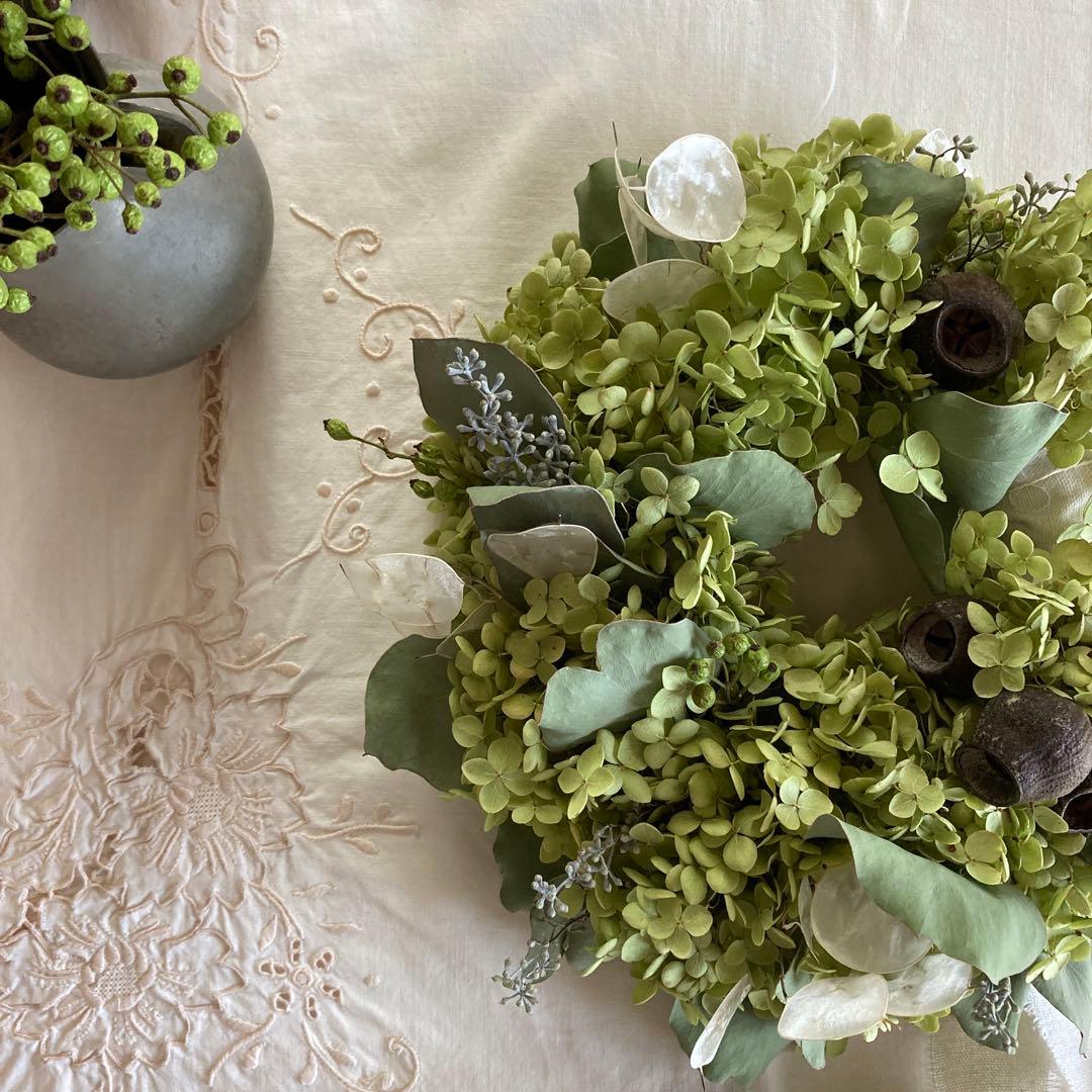 アナベルとルナリアの涼やかグリーンリース (26cm) 普通郵便