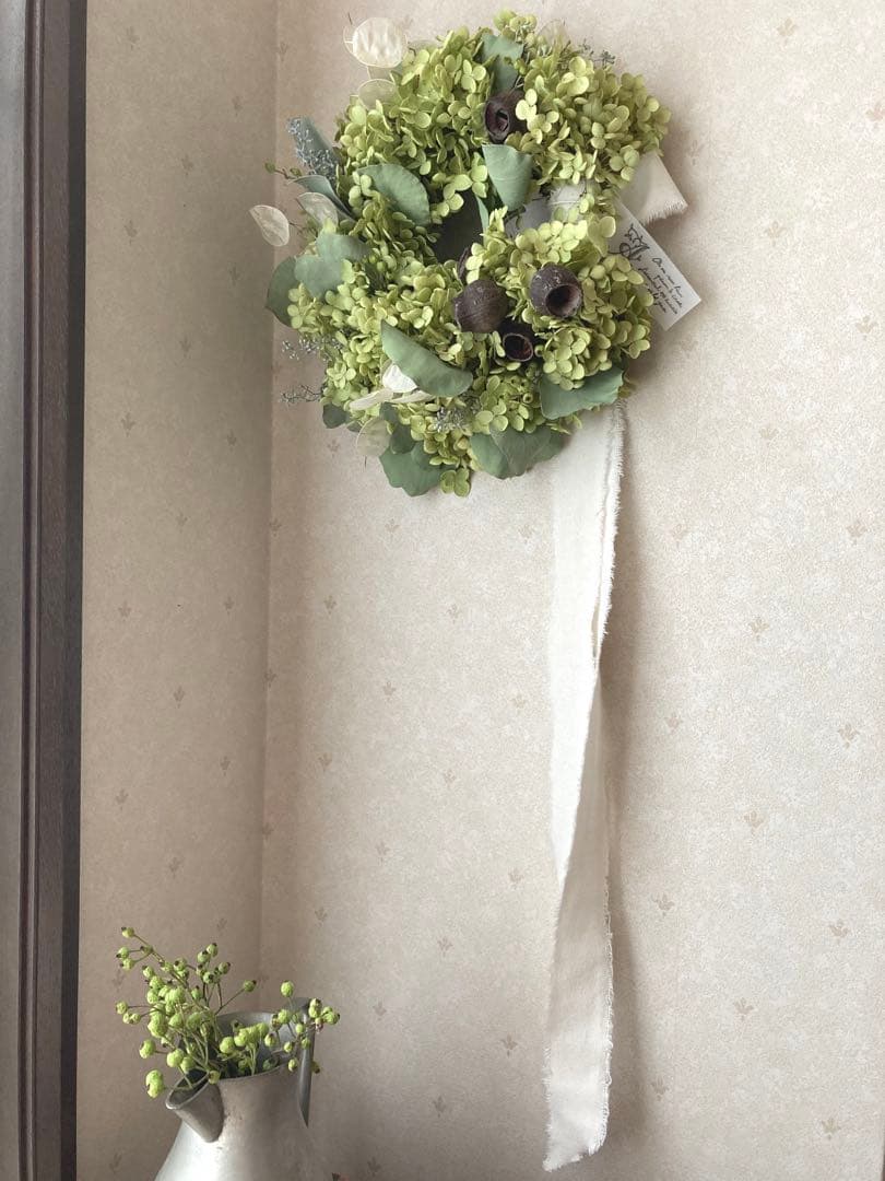 アナベルとルナリアの涼やかグリーンリース (26cm) 普通郵便