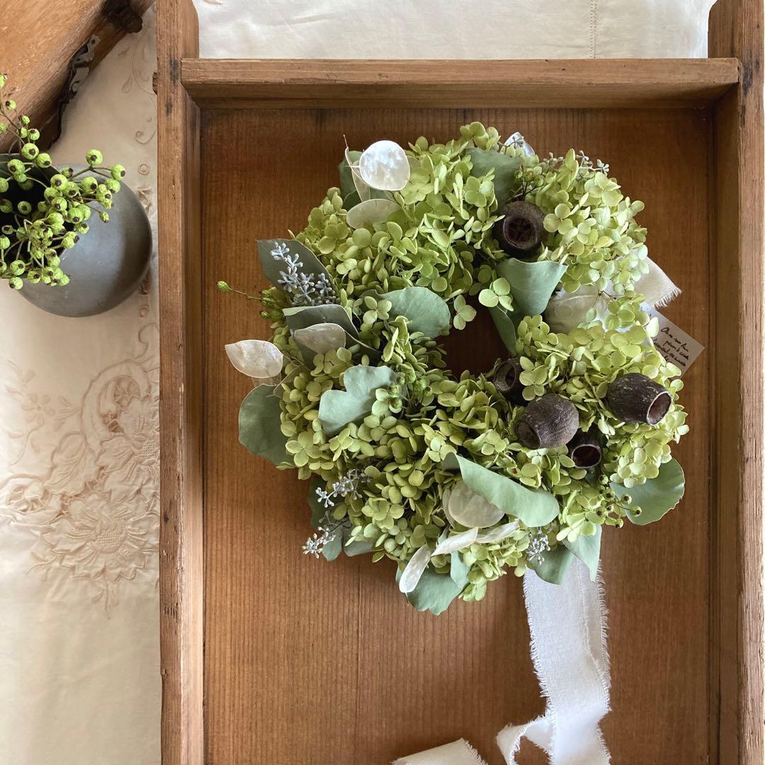 アナベルとルナリアの涼やかグリーンリース (26cm) 普通郵便