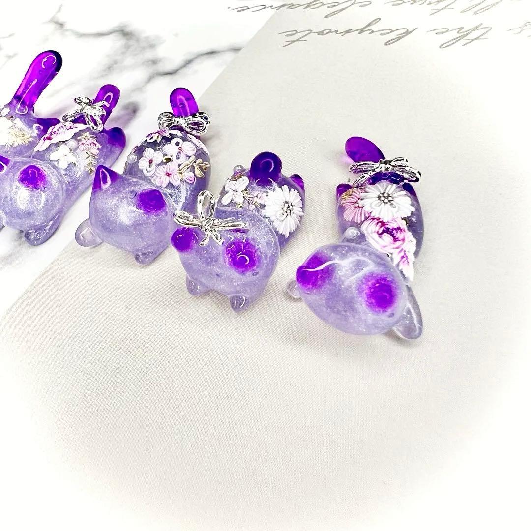 寒牡丹　紫パール　猫　5個セット