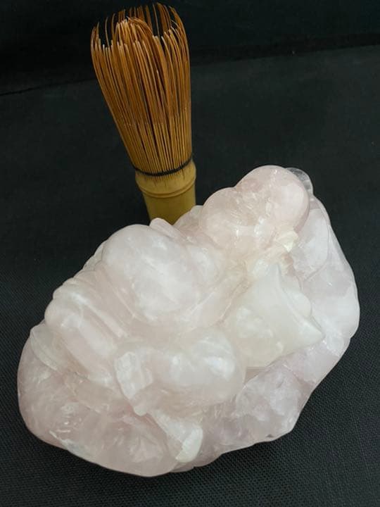 布袋　七福神　ローズクォーツ 紅水晶 置物 開運 金運　風水 骨董　アンティーク