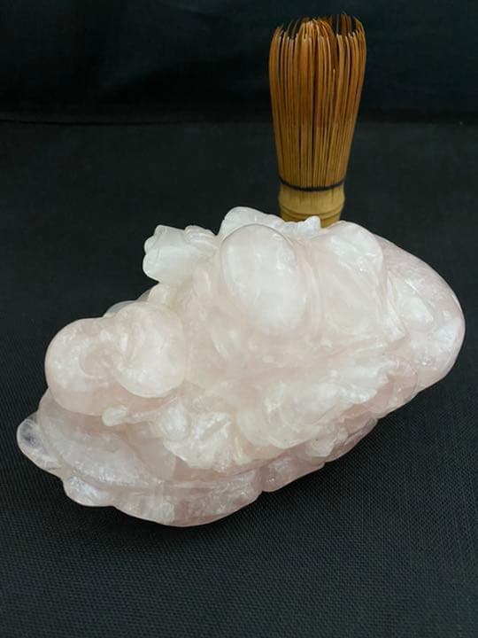 布袋　七福神　ローズクォーツ 紅水晶 置物 開運 金運　風水 骨董　アンティーク