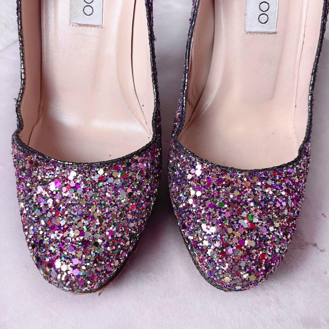 ジミーチュウ ラメ グリッター パンプス ハイヒール ピンク 24cm 37