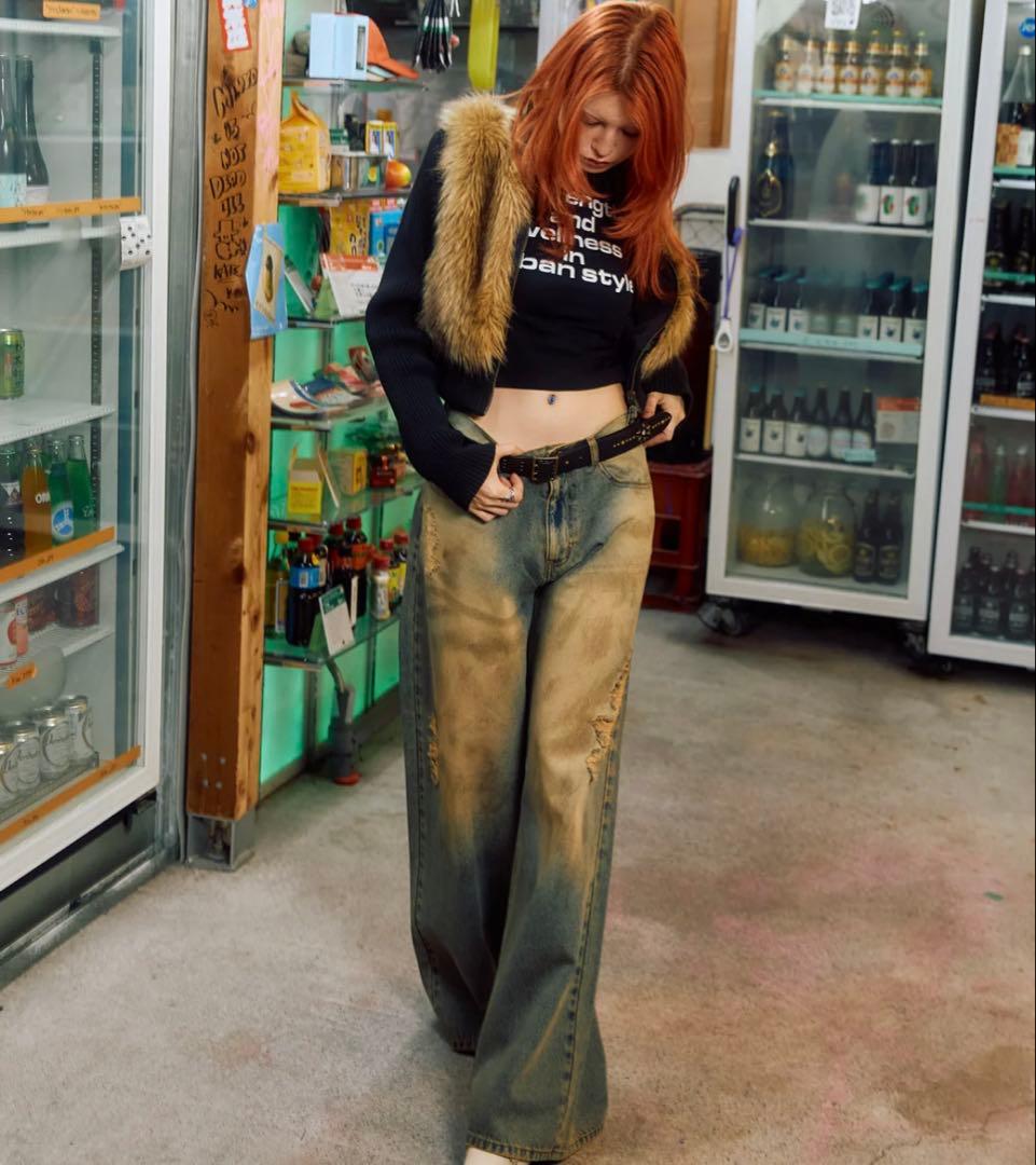 【今週限定早い者勝ち‼️】aclent ダーティクラッシュJ/Wルーズデニムパンツ