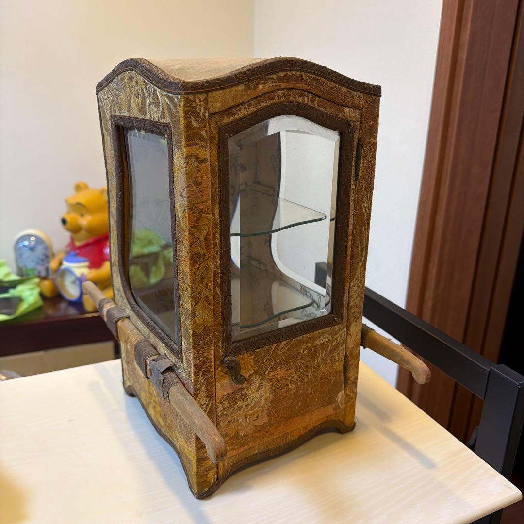 大正〜昭和初期 卓上ガラスケース 布張り 飾り棚 レトロ アンティーク