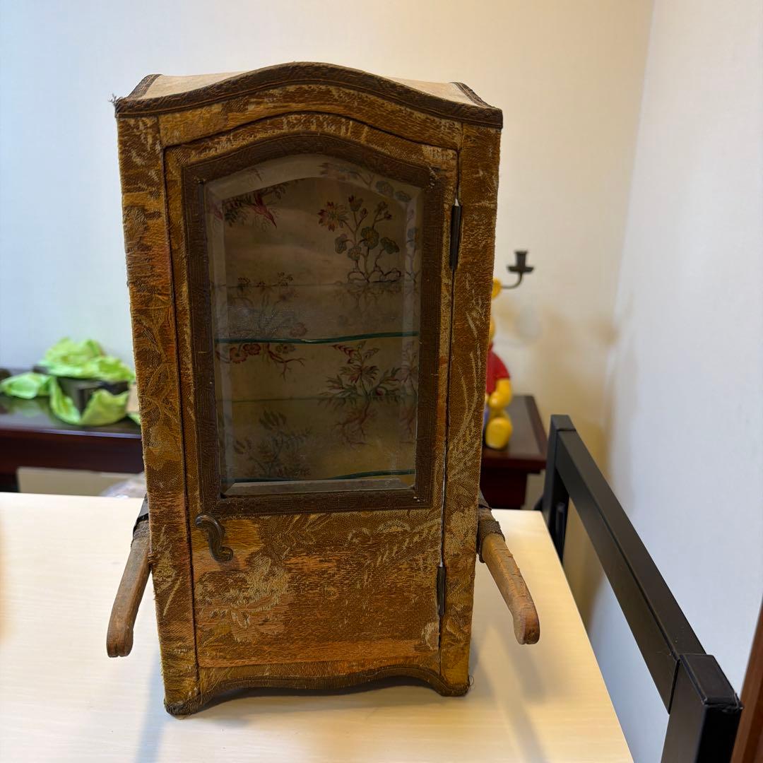 大正〜昭和初期 卓上ガラスケース 布張り 飾り棚 レトロ アンティーク