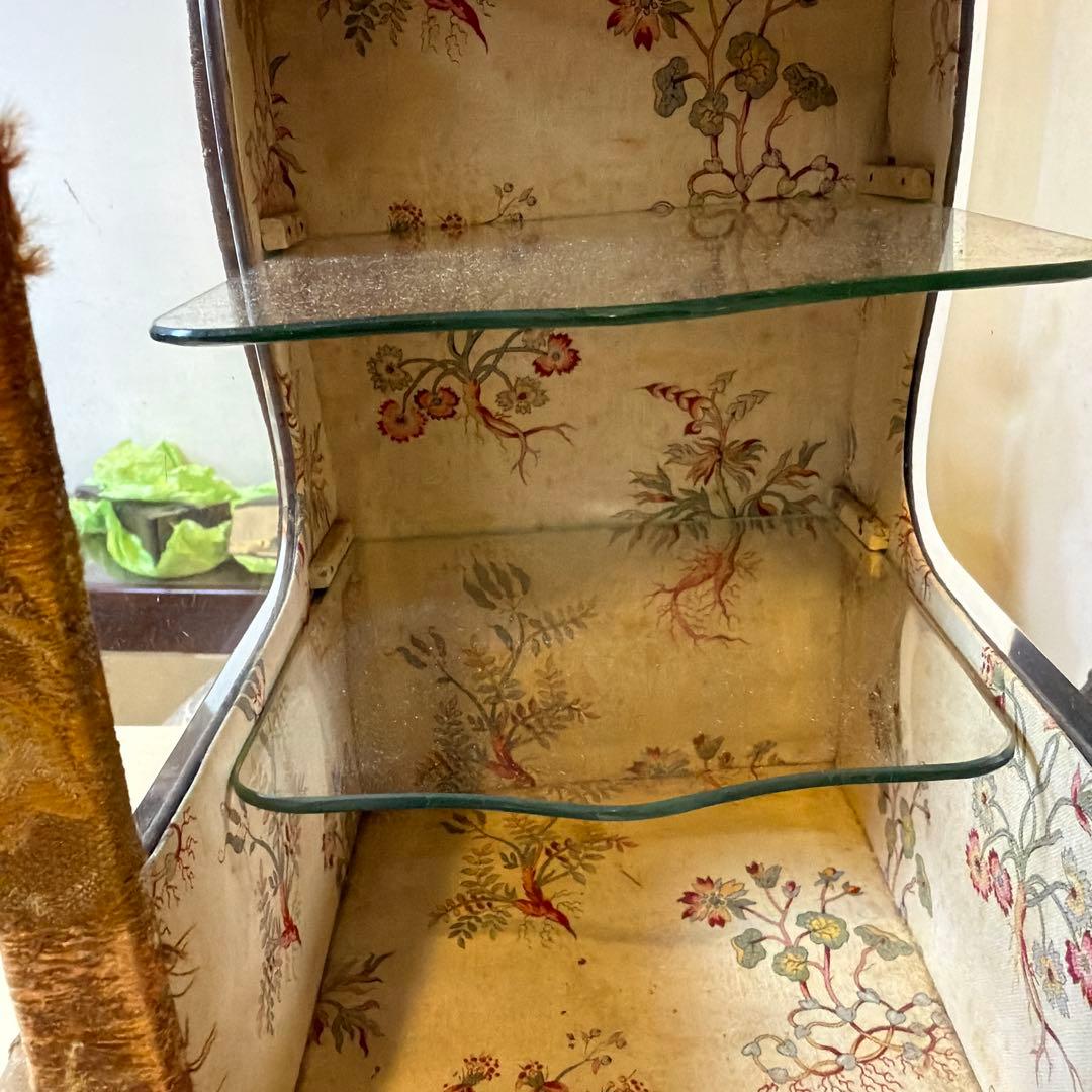 大正〜昭和初期 卓上ガラスケース 布張り 飾り棚 レトロ アンティーク