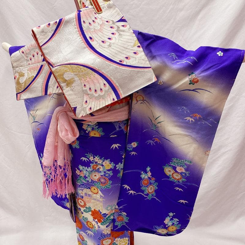 お小物類全て.505ag7◎七五三 七歳 女児 着物&袋帯&長襦袢 金彩