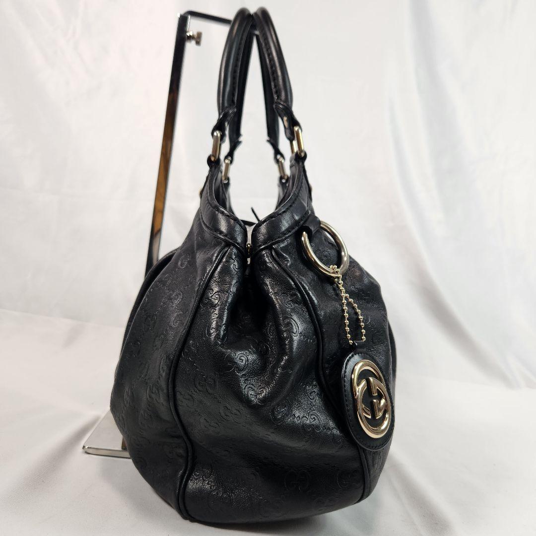 GUCCI トートバッグ 肩掛け スーキー GG柄 シマレザー A4可 ブラック