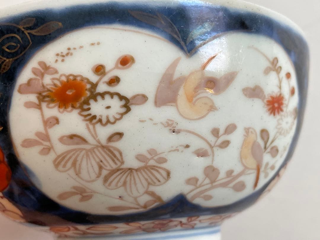 骨董　アンティーク　古伊万里　色絵　窓絵　小鳥文様　丼　鉢　深皿