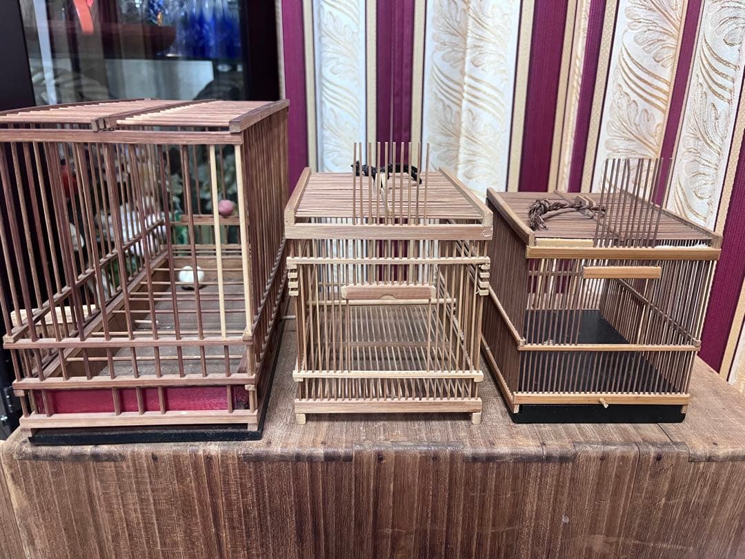 木製彫刻入り鳥かご3個セット