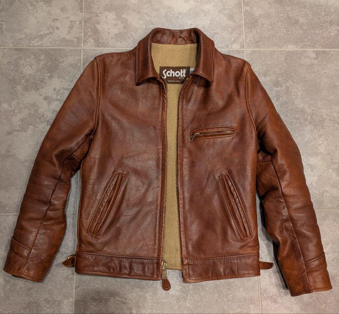 Schott レッドブラウンレザー ステアハイドトラッカージャケット サイズ34