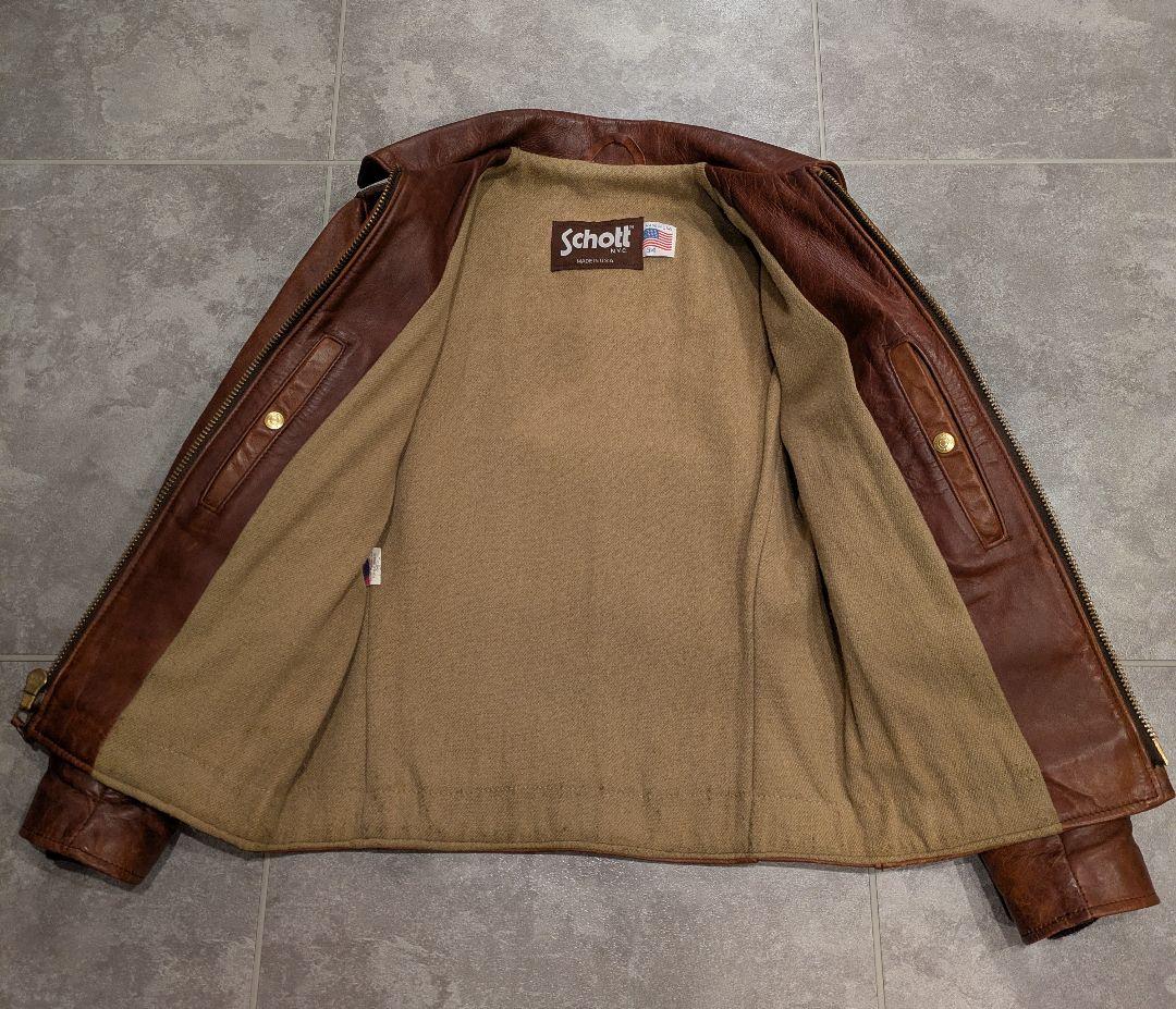 Schott レッドブラウンレザー ステアハイドトラッカージャケット サイズ34
