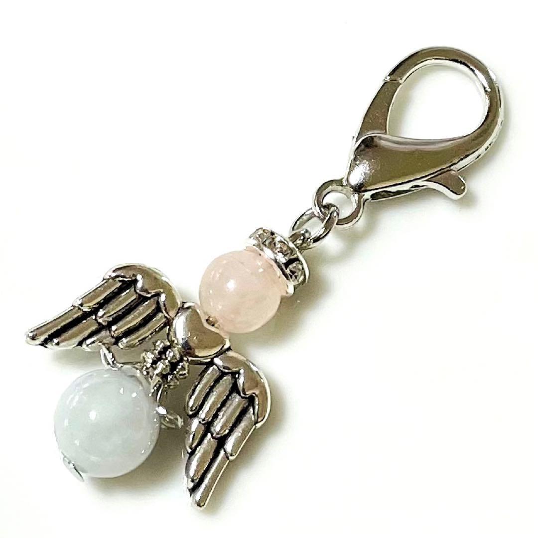 恋愛運 up ‼︎  銀 の エンジェル チャーム  ローズクォーツ × 翡翠