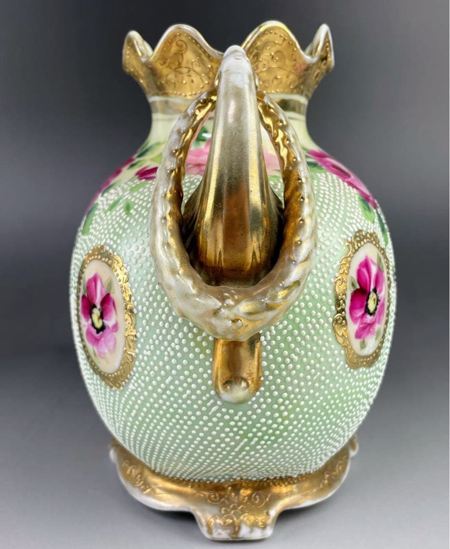 【美品】オールドニッポン アールヌーボー 薔薇紋 金盛り 花瓶