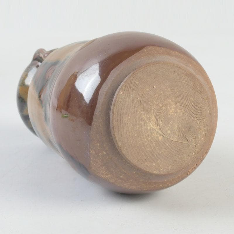 茶道具　高取焼　豊泉窯　原史朗作　耳付茶入　仕覆付　共箱　C　9779