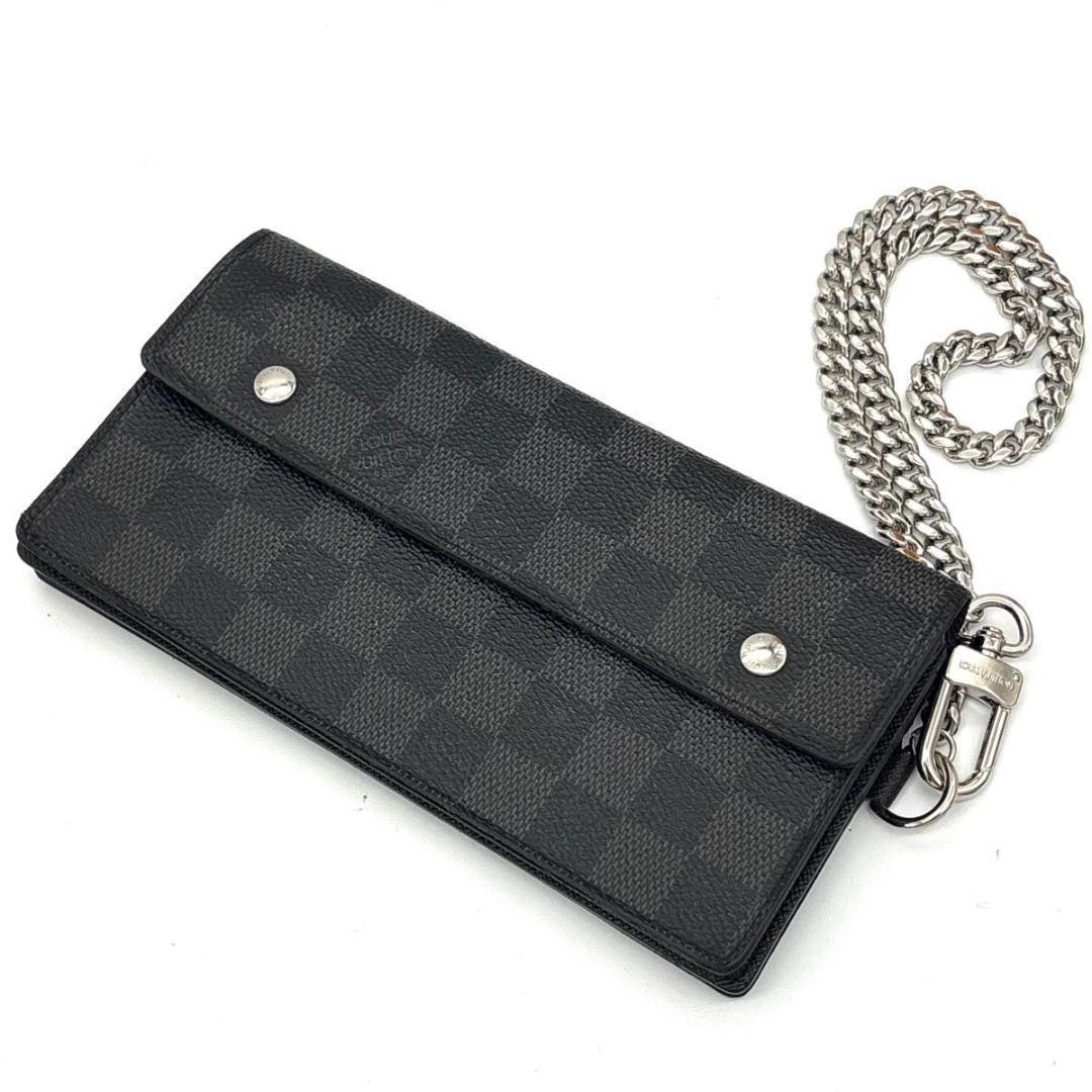 ルイヴィトン ダミエグラフィット アコルディオン チェーンウォレット 長財布 黒