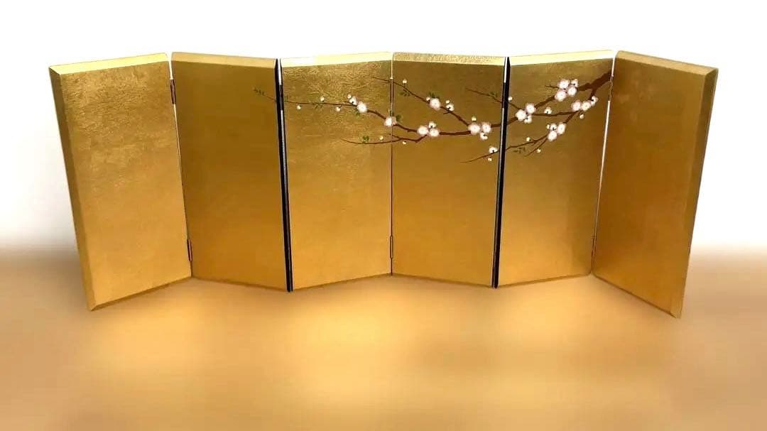 雛人形　桃の節句　屏風　六曲金枝桜蒔絵