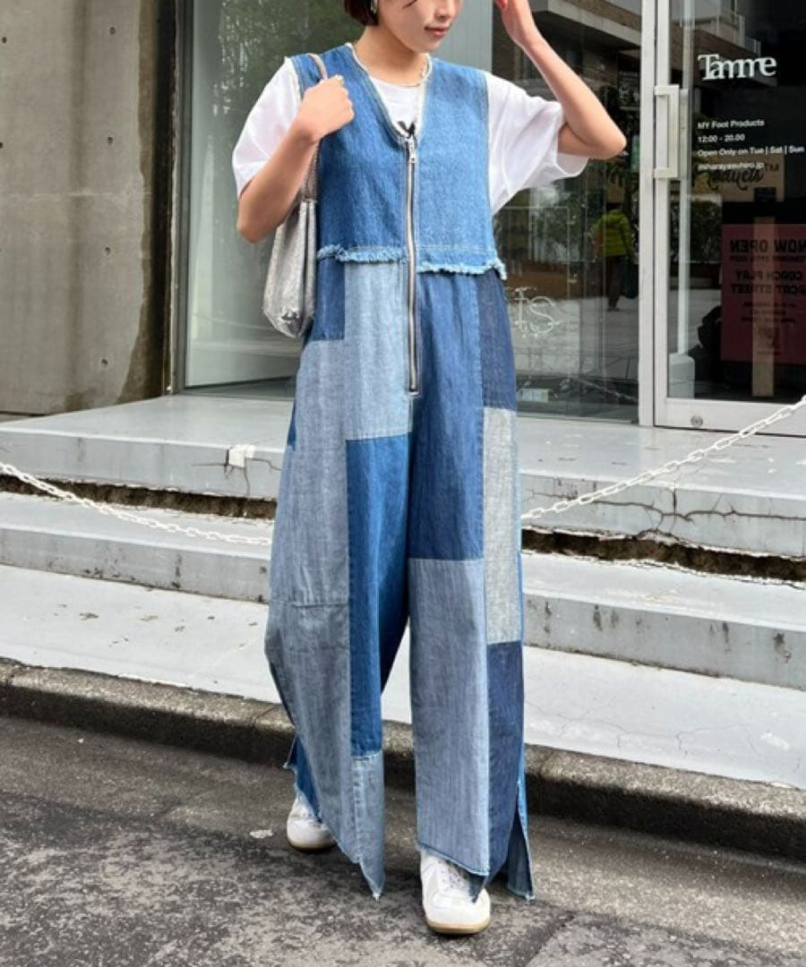 etsinta エシンタ デニムパッチワークオールインワン 新品未使用 ブルー