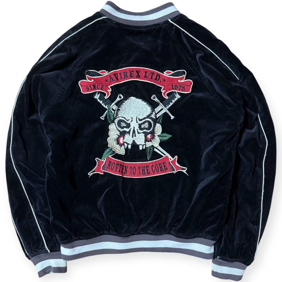 雰囲気抜群 AVIREX リバーシブル 別珍 サテン スカジャン ブラック M