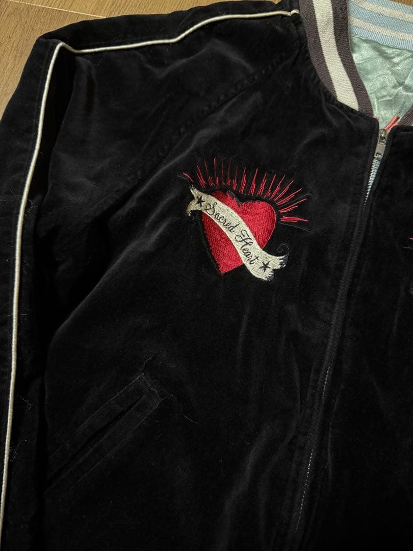 雰囲気抜群 AVIREX リバーシブル 別珍 サテン スカジャン ブラック M