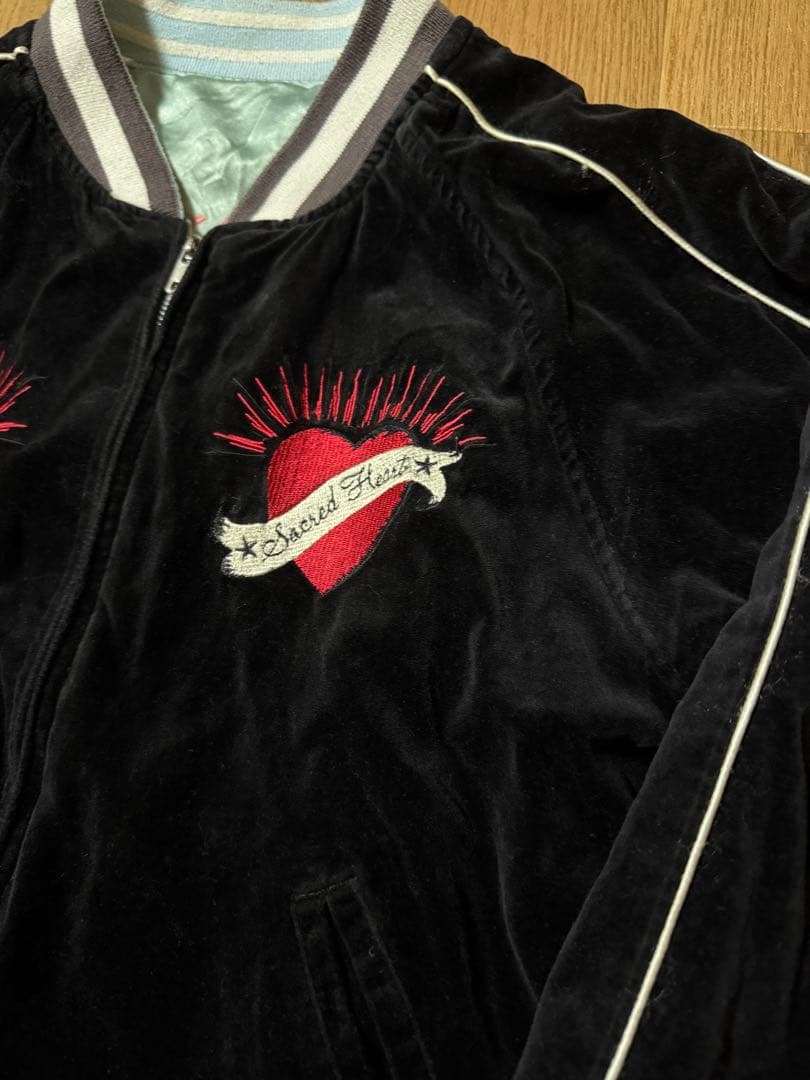 雰囲気抜群 AVIREX リバーシブル 別珍 サテン スカジャン ブラック M