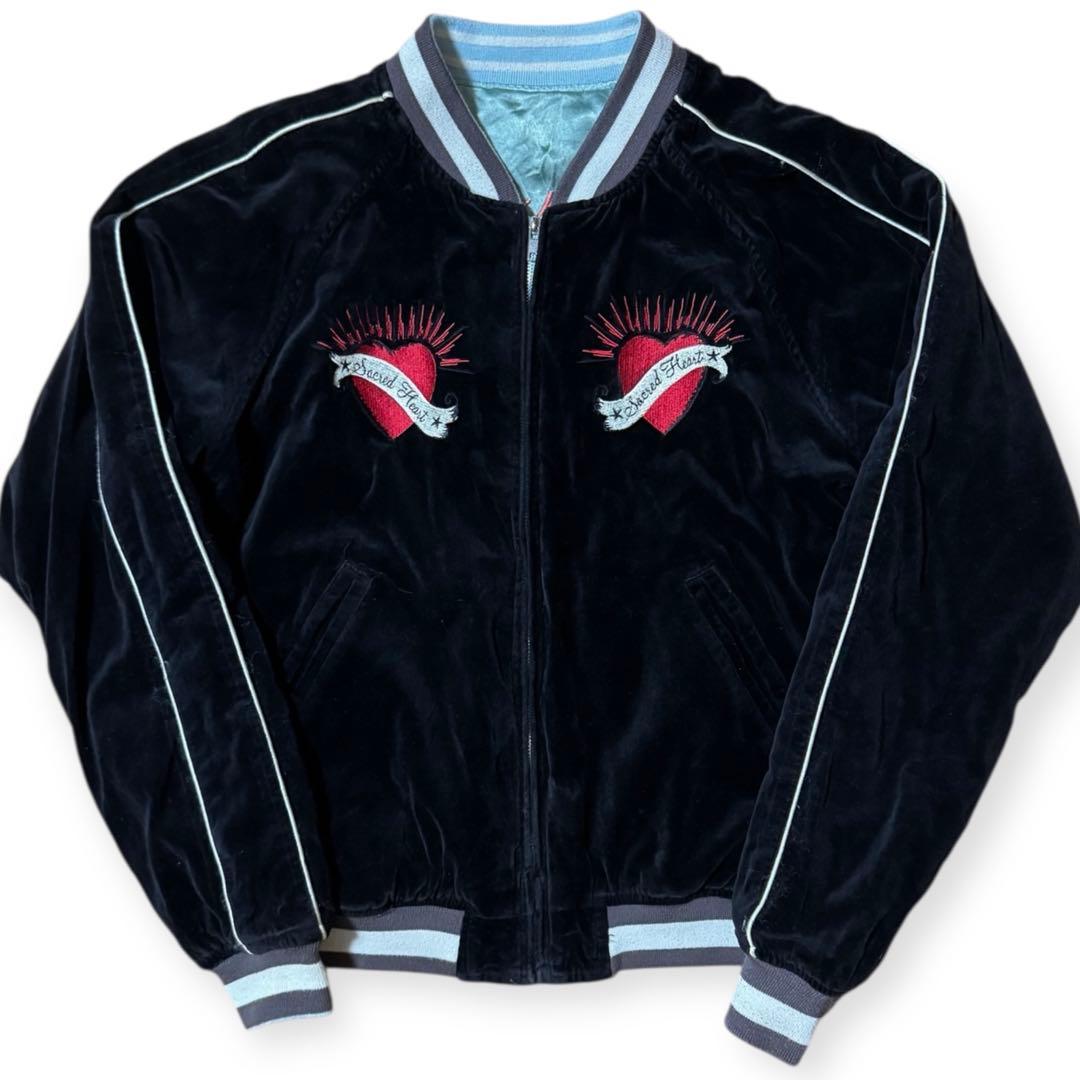 雰囲気抜群 AVIREX リバーシブル 別珍 サテン スカジャン ブラック M