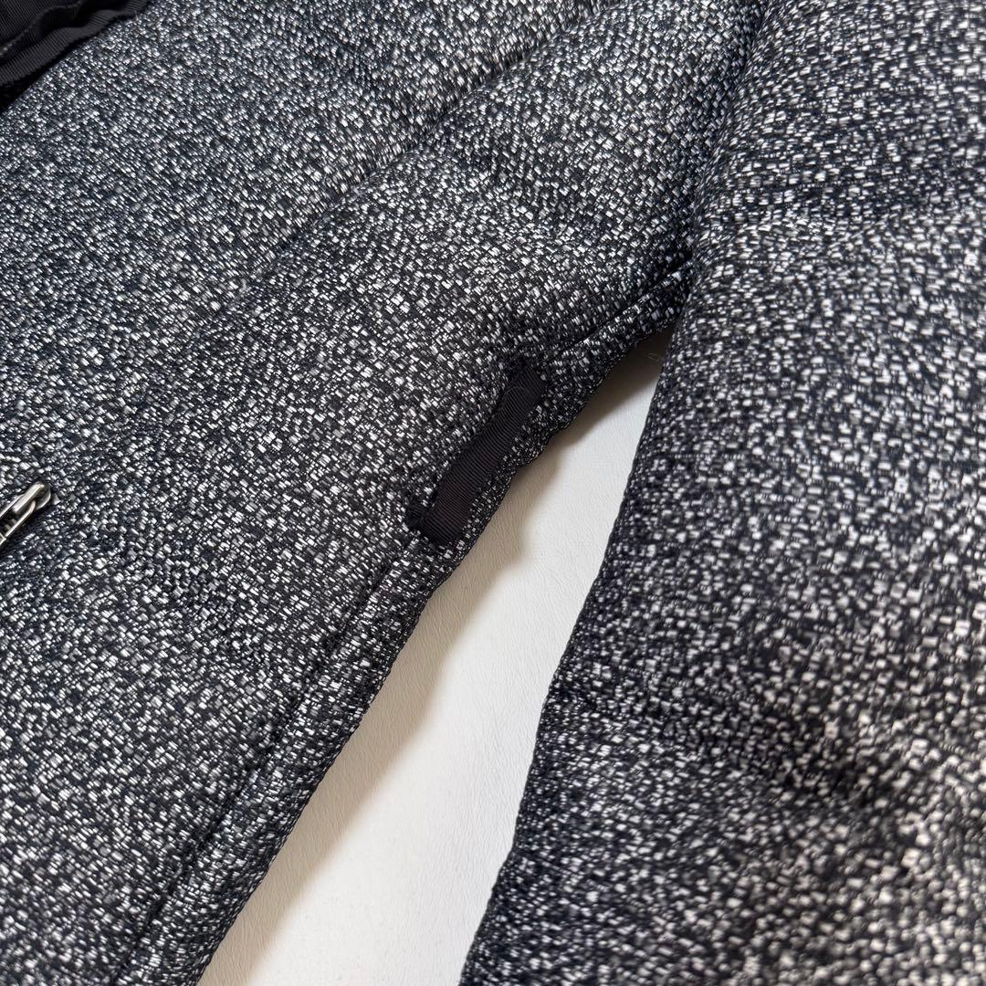 【ランバンオンブルー】ツイードダウンジャケット（M）ブラック　フリルジッパー