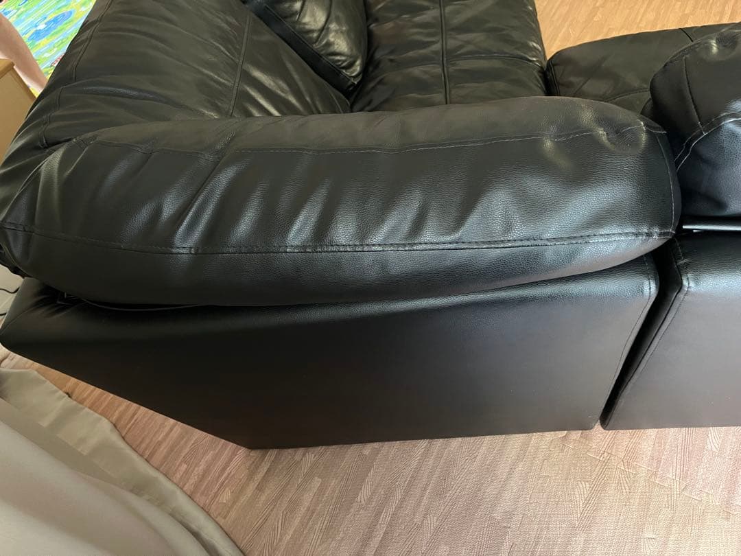 (胡ちょＯ〜ちゃん)ニトリ①本革 コーナーソファ Nステイツ 黒 左カウチ