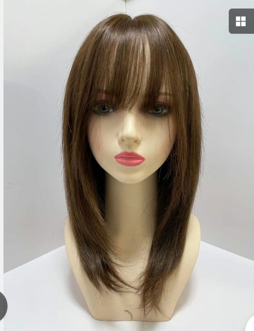 フルウィッグ人毛100%医療ウィッグ鎖骨ミディアム　ブラウン　善徳