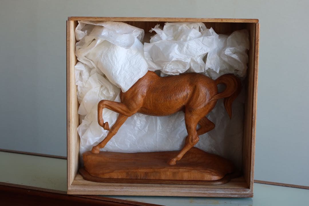 加藤景雲　木彫刻　【馬】　真作