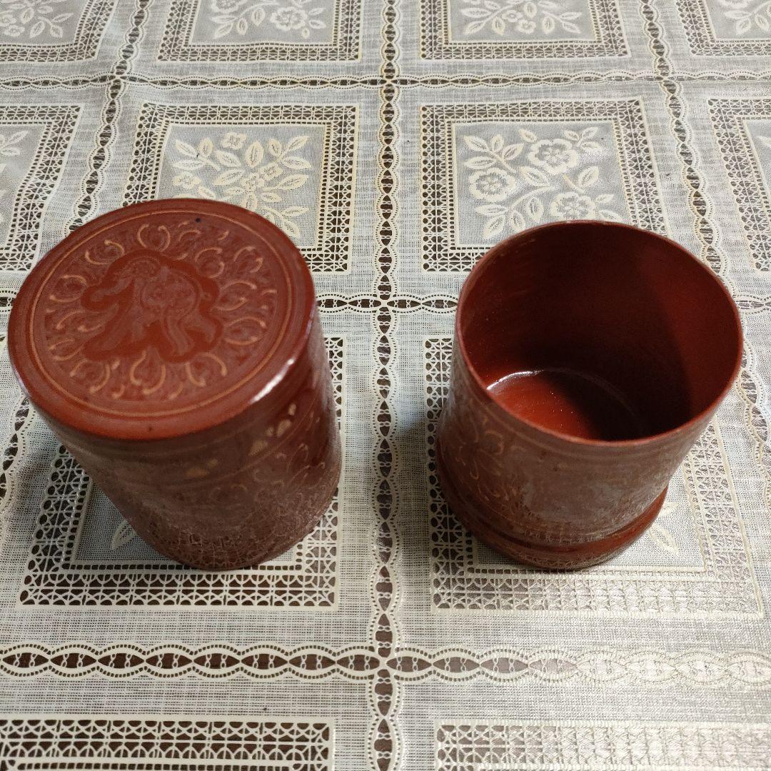 茶道具　朱漆　蒟醤（キンマ）　ミャンマー漆器　ビルマ　籃胎漆器　香合　棗